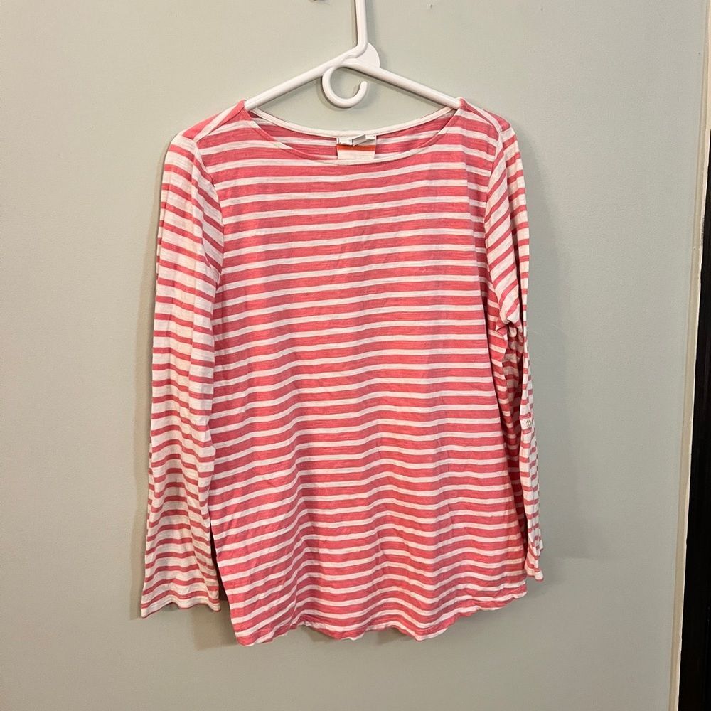 J. Jill Pink and White Striped Shirt L Buttons Casual Beachy
